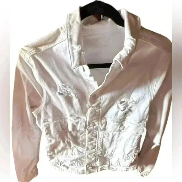 Lularoe custom medium white distressed Kenny denim trucker jacket floral Lips - Picture 2 of 10